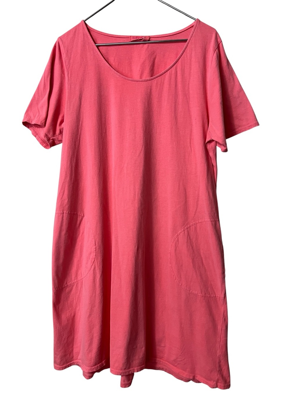Fresh Produce orange scoop neck short sleeve cotton dress pockets Made in USA